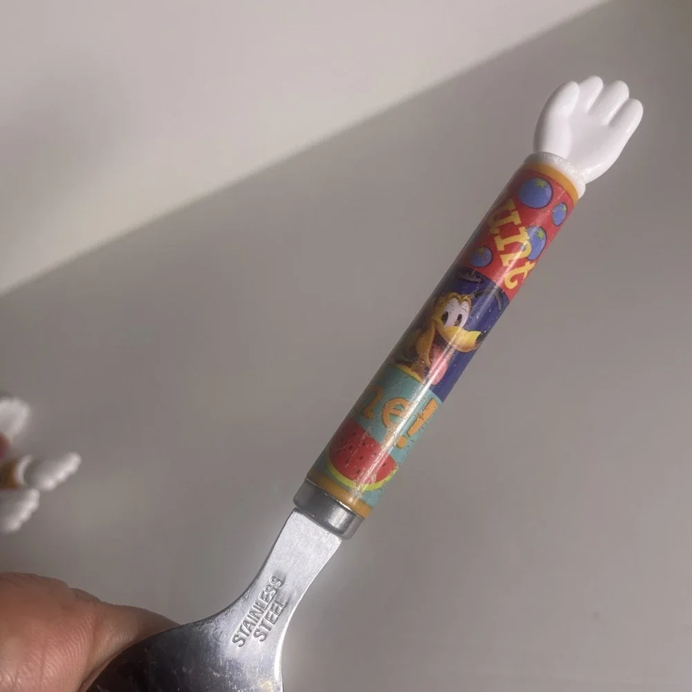 Vintage 90s Baby Disney Mickey Mouse Spoon And Forks Plastic And Stainless Steel